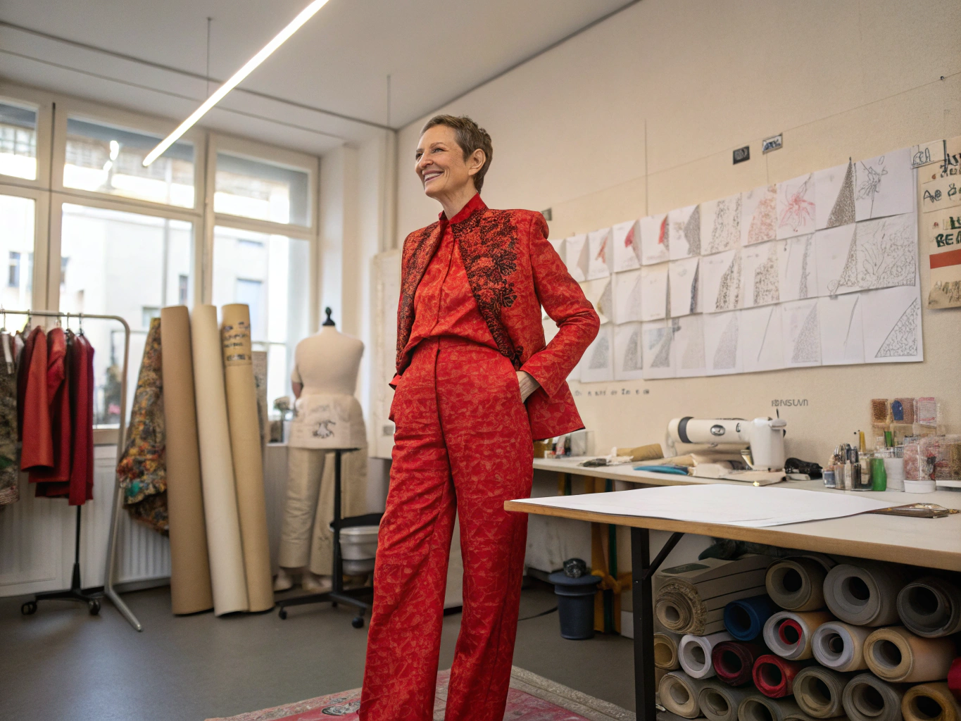 Final garment inspection in a studio setting
