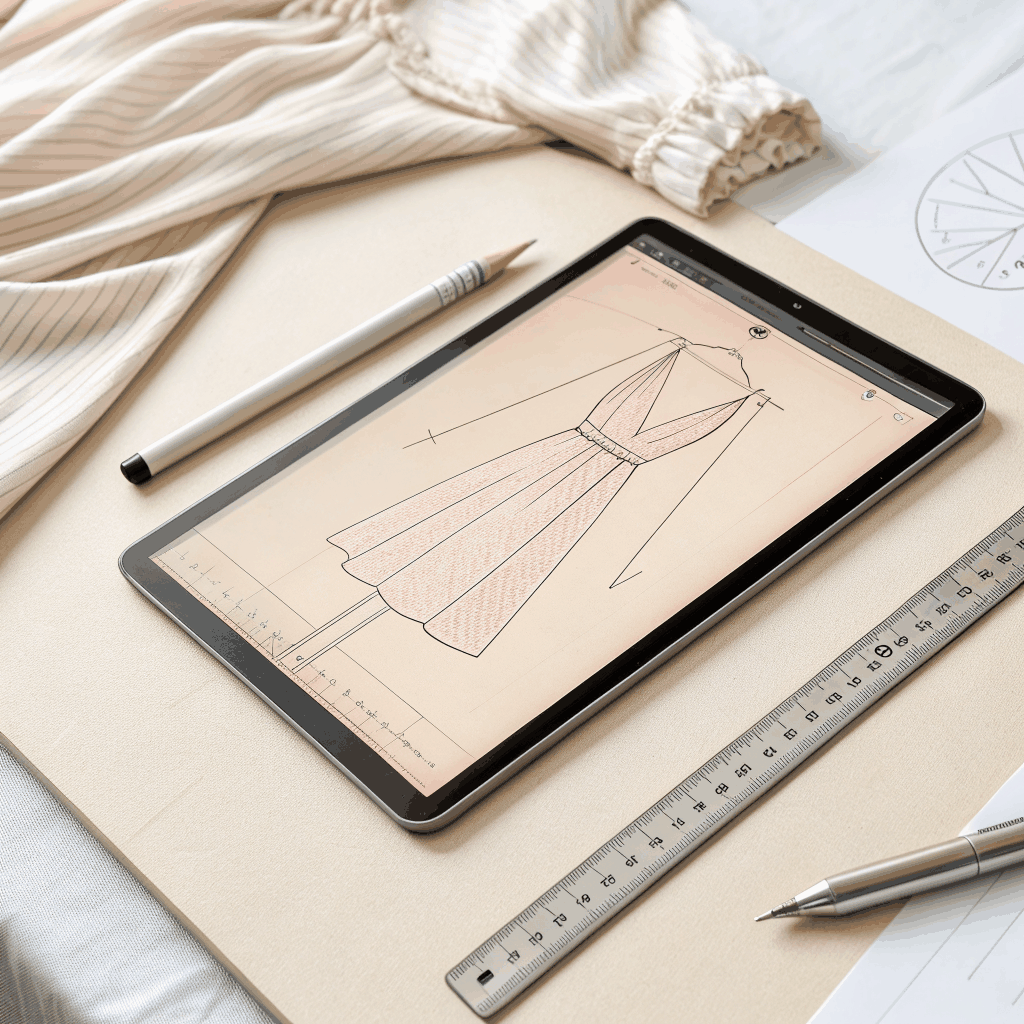 Technical garment blueprint and pattern drafting
